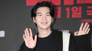 Suga of boy group BTS is seen at “The Devil’s Deal” VIP Premiere on Feb. 28, 2023, in Seoul, South Korea.