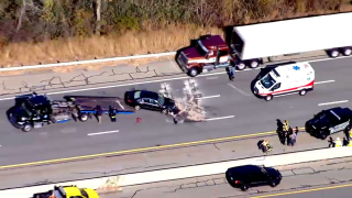 The scene of a car crash in Chelmsford, Massachusetts, on Wednesday, Oct. 25, 2023.