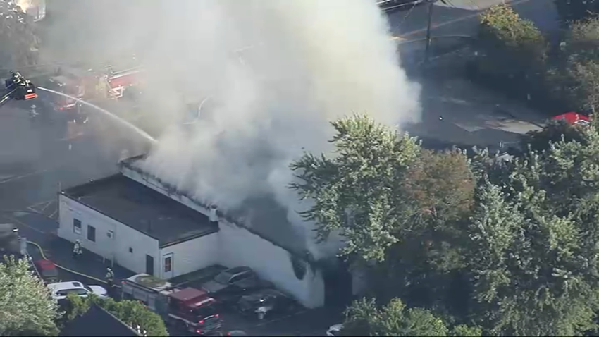 A fire burning in Wayland, Massachusetts, on Tuesday, Oct. 3, 2023.