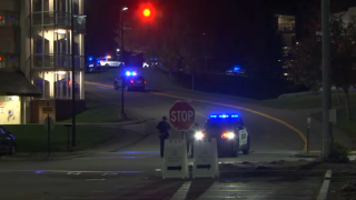 Police at Worcester State University amid a lockdown early on Saturday, Oct. 28, 2023.