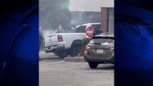 A pickup truck at the scene of a "major accident" in Yarmouth, Massachusetts, on Friday, Oct. 20, 2023.