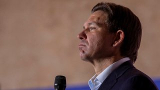 Republican U.S. presidential candidate and Florida Governor Ron DeSantis takes a questions from an audience member during the Never Back Down South Carolina Bus Tour at Revel Events Center in Greenville, South Carolina, October 4, 2023.