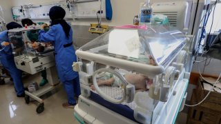 31 premature babies at Al-Shifa Hospital, which stopped providing services due to Israeli attacks, are transferred to the United Arab Emirates (UAE) Hospital in Rafah, Gaza.