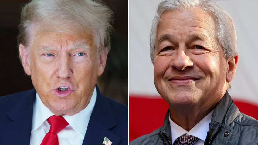 Former President Donald Trump (L) and JP Morgan CEO Jamie Dimon.