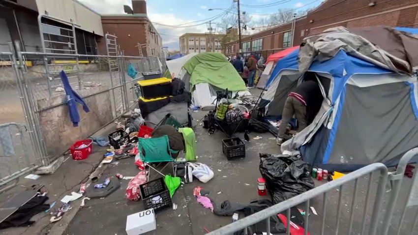 This is a photo of tents being cleared at Mass. and Cass in Boston on Wednesday, Nov. 1, 2023.