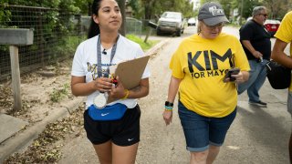 Uvalde mayoral candidate Kimberly Mata-Rubio, left, and campaign manager Dr. Laura Barberena,