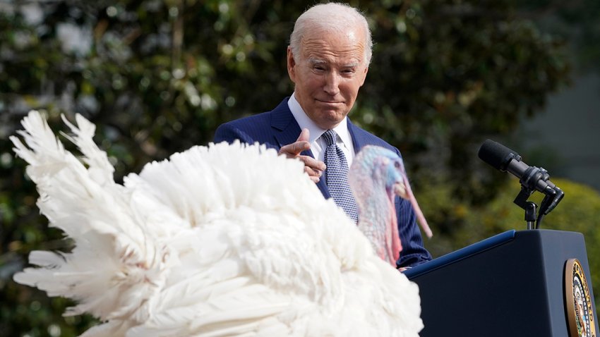 President Joe Biden speaks after pardoning turkey Liberty during a pardoning ceremony at the White House in Washington, Nov. 20, 2023.