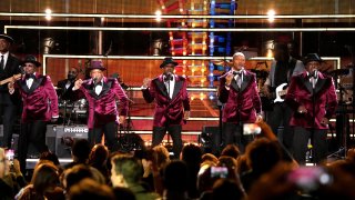 NEW YORK, NEW YORK – NOVEMBER 03: (L-R) Ricky Bell, Michael Bivens, Ralph Tresvant, Ronnie DeVoe and Bobby Brown of New Edition perform onstage at the 38th Annual Rock & Roll Hall Of Fame Induction Ceremony at Barclays Center on November 03, 2023 in New York City. (Photo by Jeff Kravitz/FilmMagic)