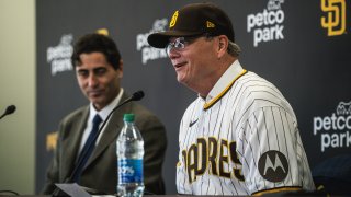 SAN DIEGO, CALIFORNIA – NOVEMBER 21: Newly named Manager of the San Diego Padres Mike Shildt speaks at the introductory press conference at Petco Park on November 21, 2023 in San Diego, California. (Photo by Matt Thomas/San Diego Padres/Getty Images)