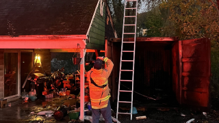 Crews respond to Willis St. fire in Auburn, Massachusetts, on Nov. 12, 2023.