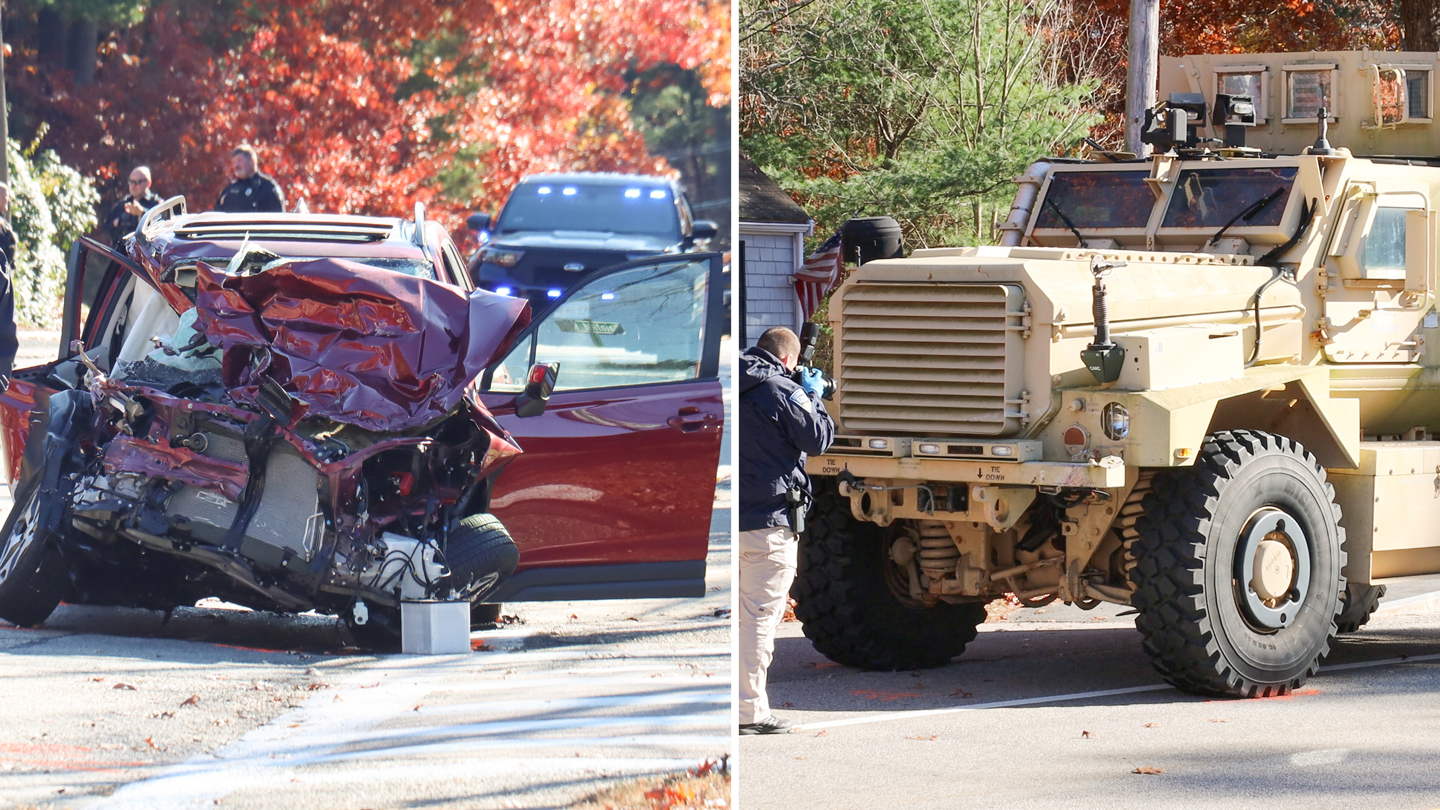 Woman, 79, dies when car and armored vehicle collide in Marshfield