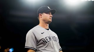 Gerrit Cole of the New York Yankees walks on the field before playing the Toronto Blue Jays in their MLB game at the Rogers Centre on May 17, 2023, in Toronto.