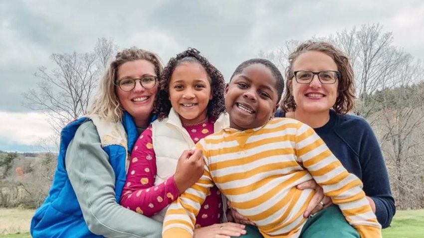 Rebecca Kaiser, her wife, Natalie Wagner, and their kids