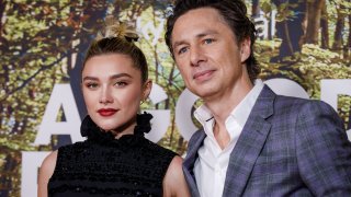 File - Florence Pugh and Zach Braff arrive at The Ham Yard Hotel on March , 2023 in London, England.