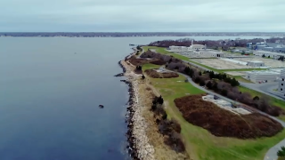 An aerial view of Fort Taber in New Bedford, Massachusetts.