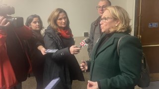 Shannon O’Brien outside of the courtroom after her hearing on Dec. 14 in Suffolk Superior Court.