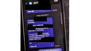 Threatening text messages allegedly sent to a presidential campaign by a New Hampshire man on Dec. 8, 2023.