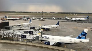 JetBlue planes at JFK’s Terminal 5 in New York.