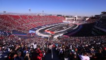 Los Angeles, CA - February 06: The season-opening Clash exhibition race gets a taste of West Coast flavor in 2022, marking a historic first visit to the tradition-rich Los Angeles Memorial Coliseum. The event is to be contested around a quarter-mile asphalt oval that will be built around the facilitys football field. The Los Angeles event marks the first time the preseason Clash is held outside of Daytona International Speedway since its inception in 1979, and gives the sport its first competitive look at the Next Gen car on Feb. 6 in a non-points event, including a pre-race concert by Pit Bull. Photo taken at LA Memorial Coliseum on Sunday, Feb. 6, 2022 in Los Angeles, CA. (Allen J. Schaben / Los Angeles Times via Getty Images)