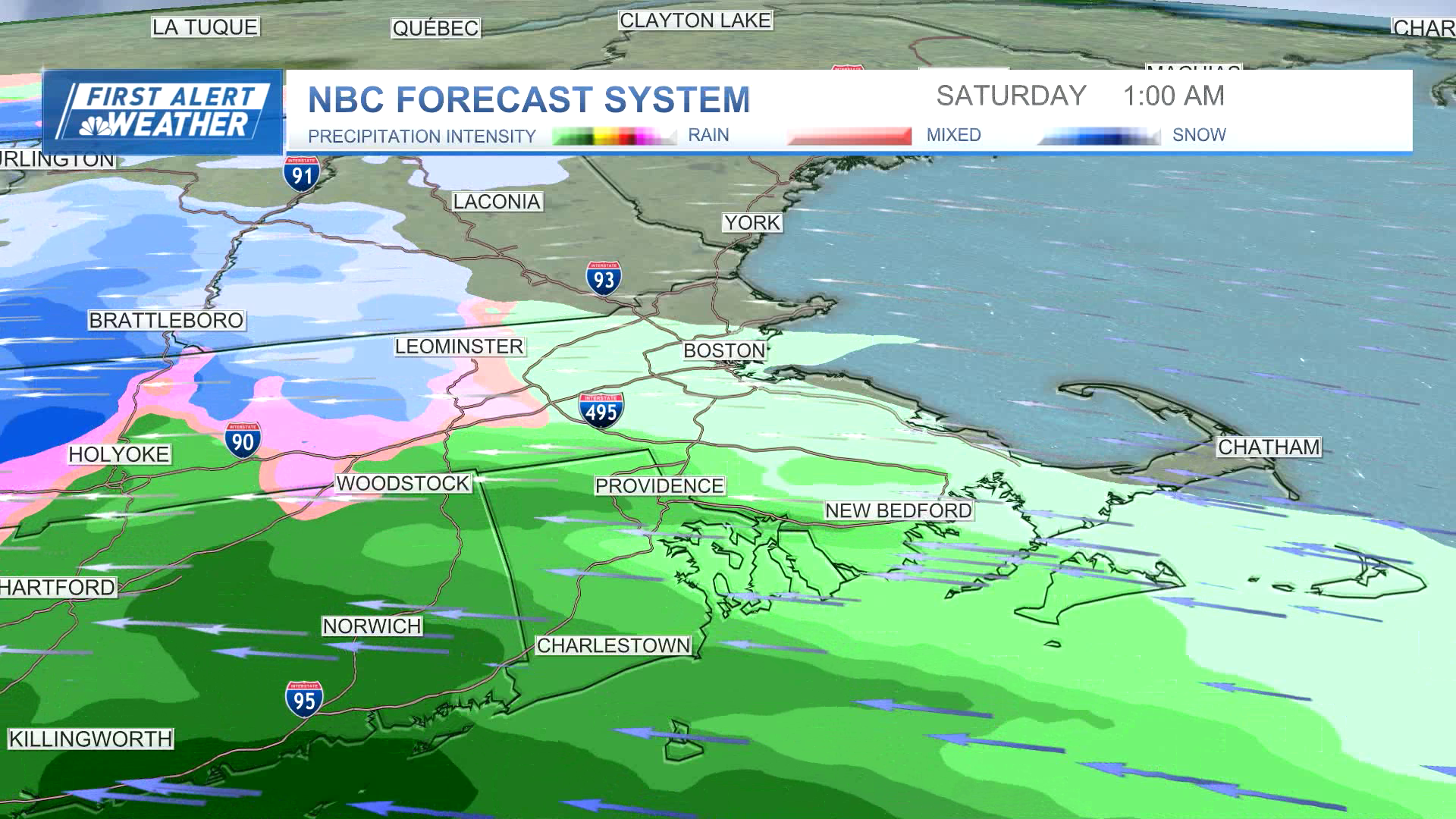 Rain and snow across the Boston area on Saturday, January 13, 2024.