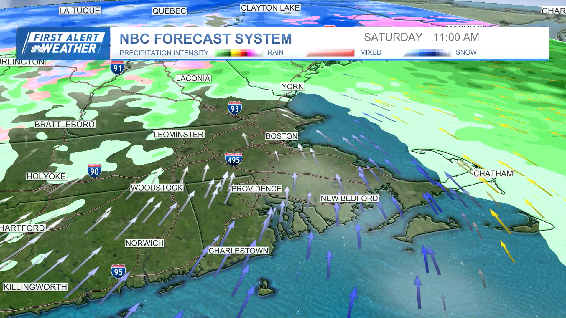 Rain and snow across the Boston area on Saturday, Jan. 13, 2024.