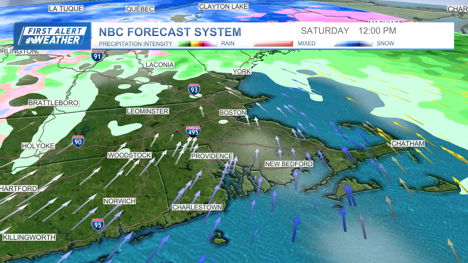 Rain and snow across the Boston area on Saturday, January 13, 2024.