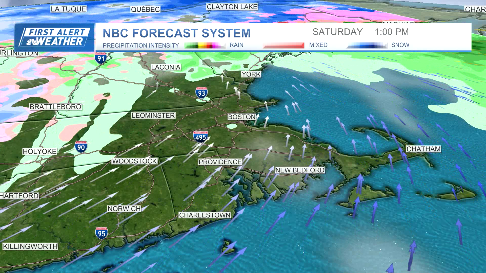 Rain and snow across the Boston area on Saturday, January 13, 2024.