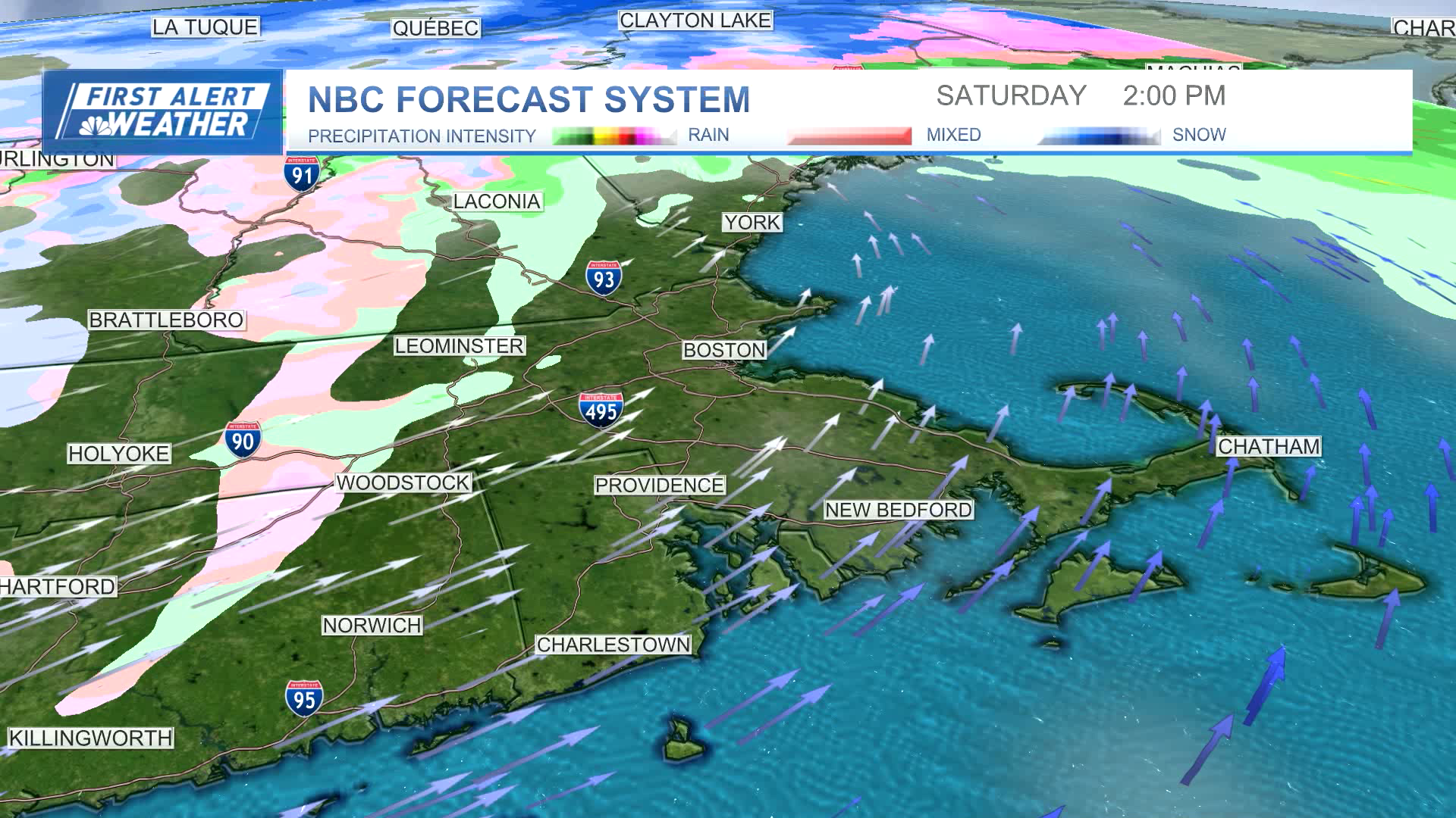 Rain and snow across the Boston area on Saturday, Jan. 13, 2024.