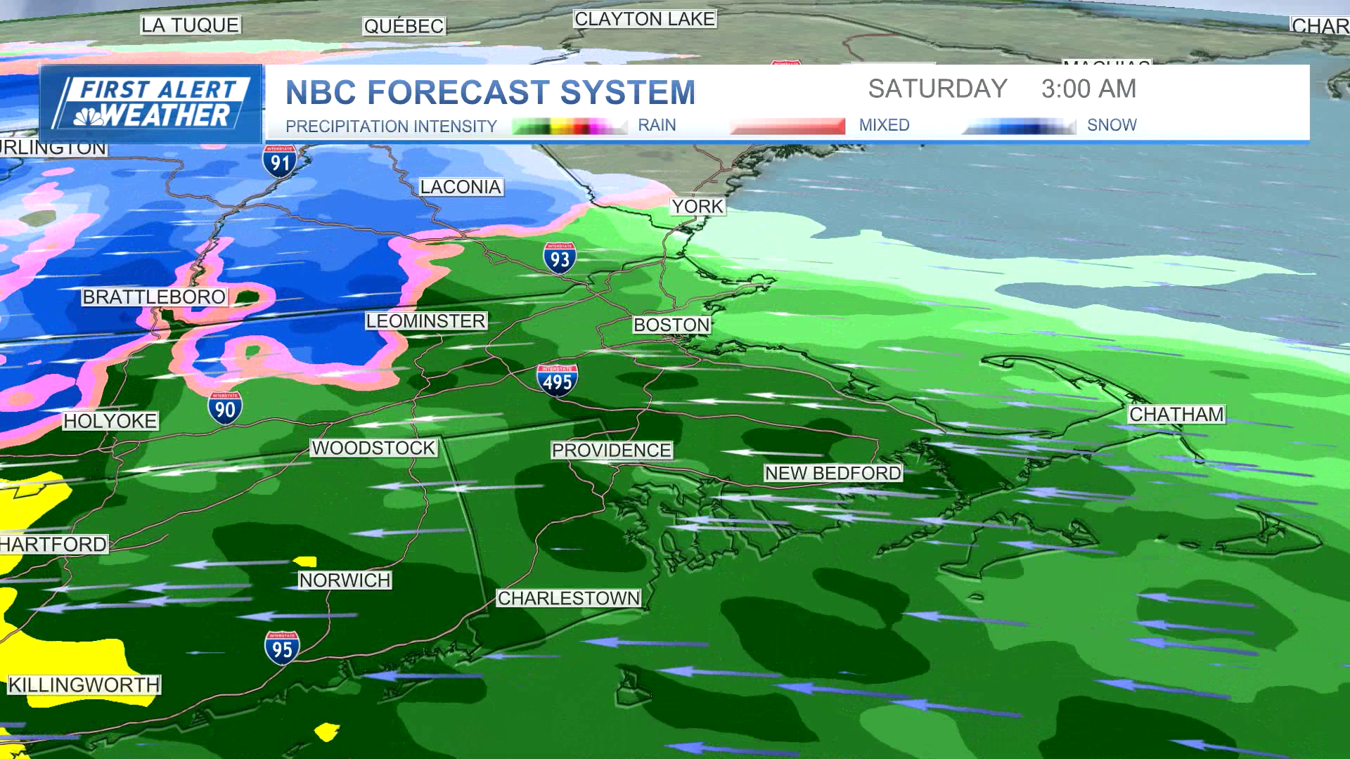 Rain and snow across the Boston area on Saturday, January 13, 2024.