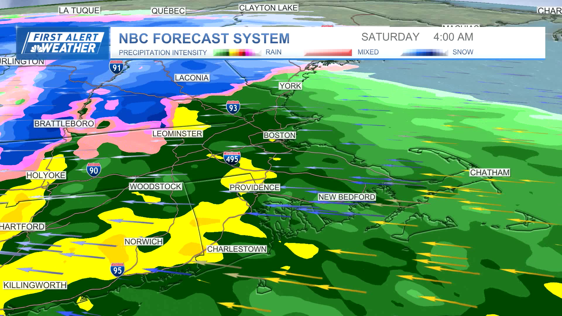 Rain and snow across the Boston area on Saturday, Jan. 13, 2024.