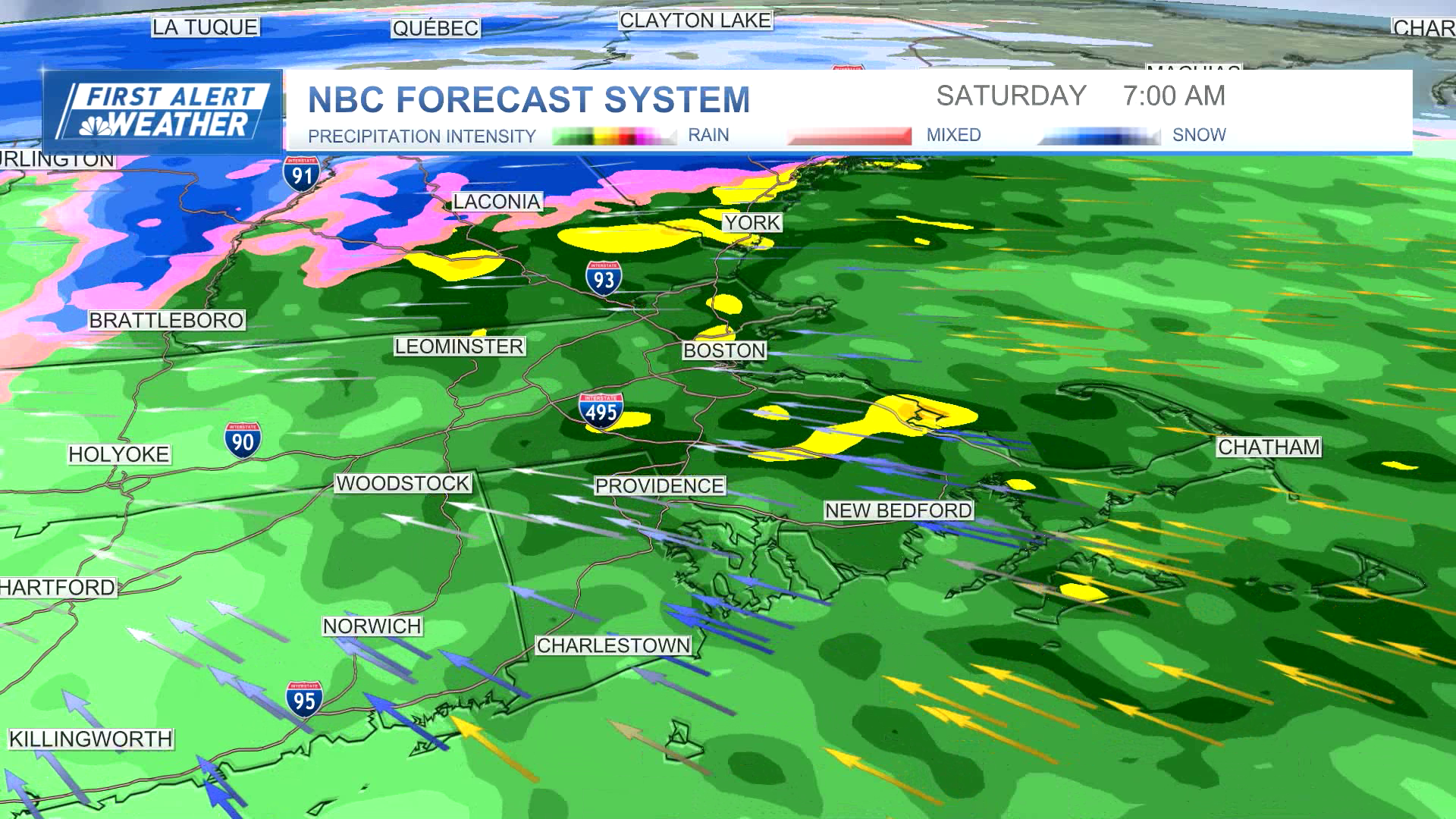 Rain and snow across the Boston area on Saturday, Jan. 13, 2024.