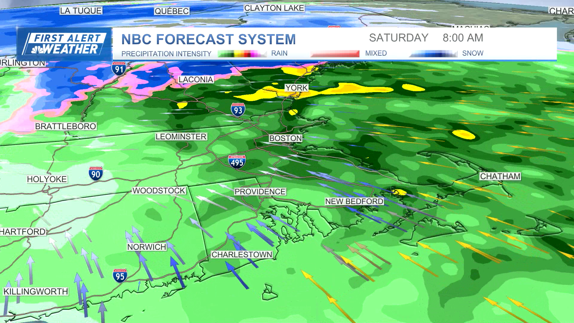 Rain and snow across the Boston area on Saturday, January 13, 2024.