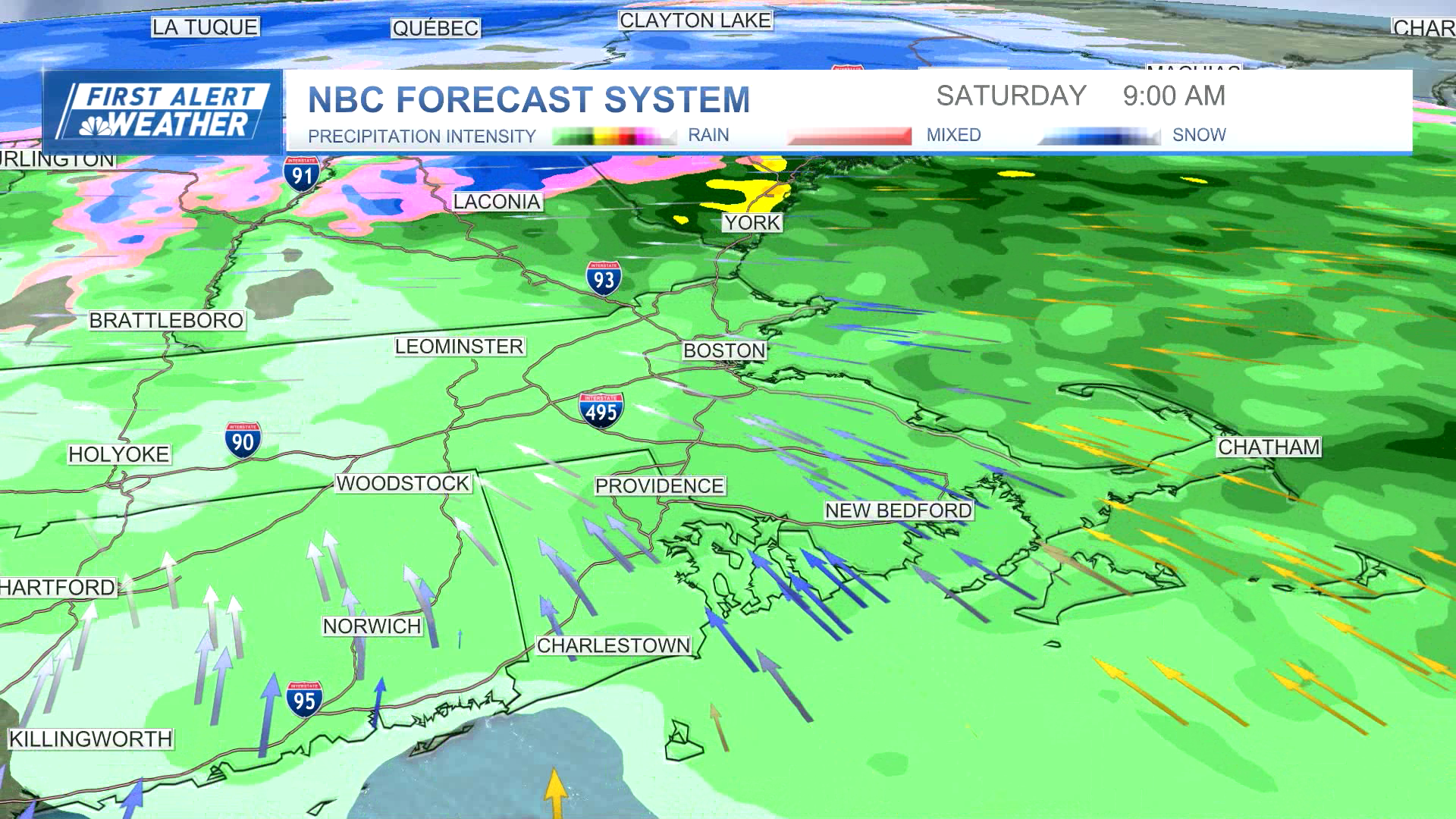 Rain and snow across the Boston area on Saturday, Jan. 13, 2024.