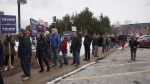 A long line of voters at Londonderry High School on Jan. 23, 2024.