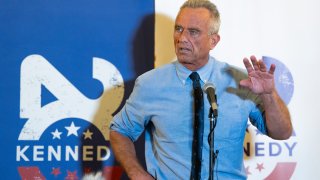 PHOENIX, ARIZONA – DECEMBER 20: Independent Presidential candidate Robert F. Kennedy Jr. takes questions from media after his campaign rally at Legends Event Center on December 20, 2023 in Phoenix, Arizona. (Photo by Rebecca Noble/Getty Images)