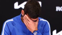 MELBOURNE, AUSTRALIA - JANUARY 26: Novak Djokovic of Serbia talks to the media at a press conference following his semifinal singles match loss against 
Jannik Sinner of Italy during the 2024 Australian Open at Melbourne Park on January 26, 2024 in Melbourne, Australia. (Photo by Graham Denholm/Getty Images)