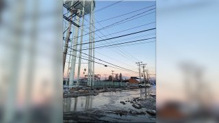 Flooding on Church Street in Hampton, New Hampshire, after a water tower sprung a leak on Jan. 17, 2024.