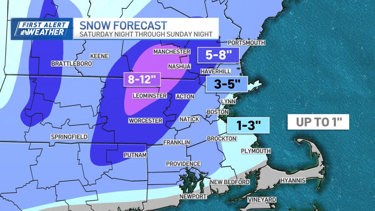 更新地图：长时间的冬季风暴可能给马萨诸塞州部分地区带来半英尺的降雪量