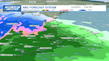 A map showing rain and snow from a storm hitting Greater Boston on Tuesday, Jan. 9, 2024, into Wednesday.