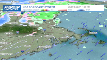 A map showing rain and snow from a storm hitting Greater Boston on Tuesday, Jan. 9, 2024, into Wednesday.