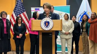 Gov. Maura Healey announced the latest round of subsidies and tax credits meant to support the production and preservation of 1,900 housing units across Massachusetts on Jan. 22, 2024 at the Hyde Square Task Force in Jamaica Plain.