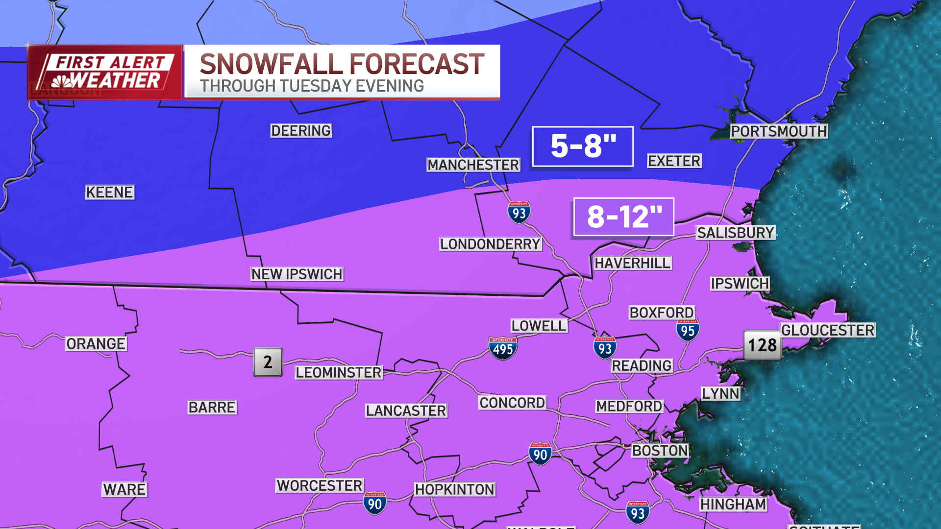 Winter storm warning Boston How much snow will Mass., NH get Tuesday? NBC Boston