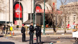 Law enforcement respond to a shooting at Union Station during the Kansas City Chiefs Super Bowl LVIII victory parade