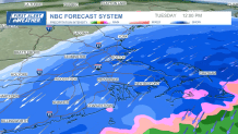 A map showing the forecast of widespread snow falling across Greater Boston the afternoon of Tuesday, Feb. 13, 2024.