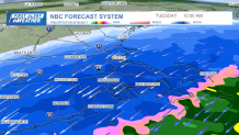 A map showing the forecast of snow falling in Boston and across Massachusetts on the morning of Tuesday, Feb. 13, 2024.