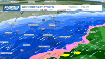 A map showing the forecast of snow falling in Boston and across Massachusetts on the morning of Tuesday, Feb. 13, 2024.