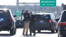 Police on U.S. Route 1 in Danvers, Massachusetts, as they responded to a shooting on Monday, Feb. 5, 2024.