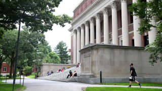 Harvard Yard, on the campus of Harvard University in Cambridge, Massachusetts.