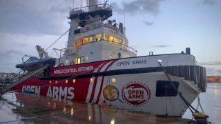 The Open Arms vessel docked in the Cypriot port of Larnaca.