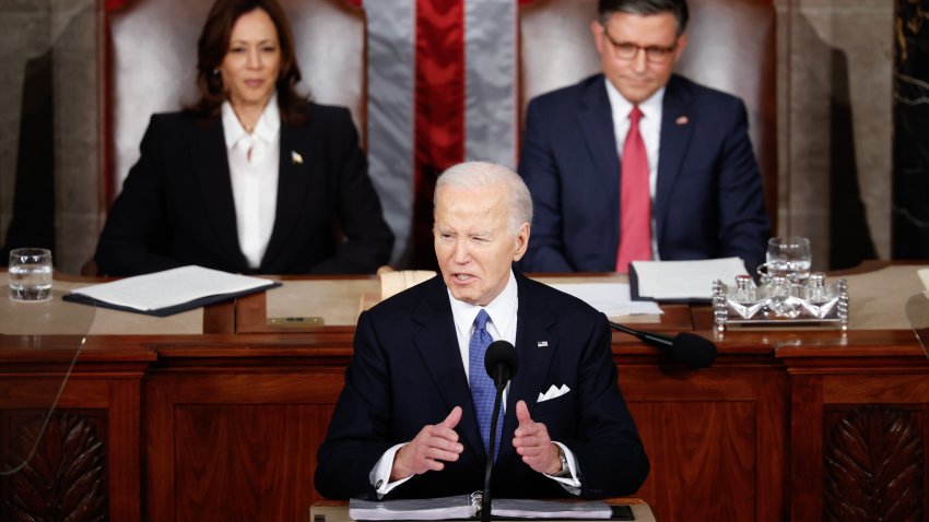 U.S. President Joe Biden delivers the State of the Union address during a joint meeting of Congress in the House chamber at the U.S. Capitol on March 07, 2024 in Washington, DC.